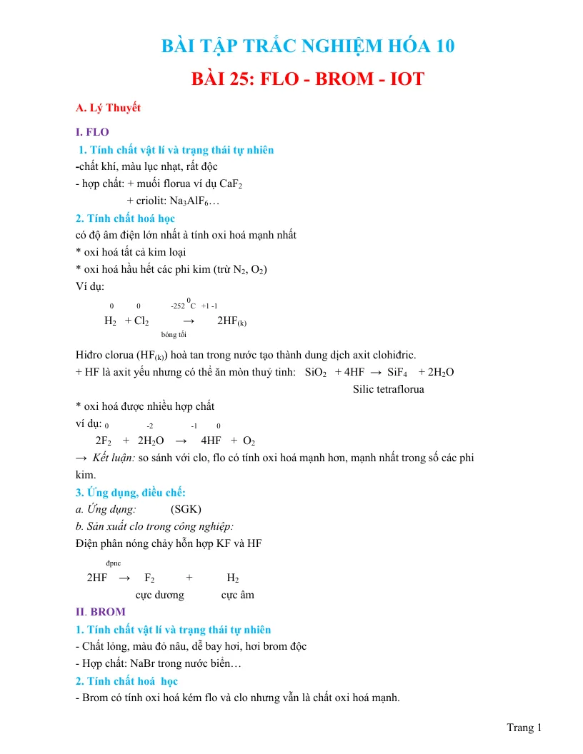 Trắc Nghiệm Flo - Brom - Iot