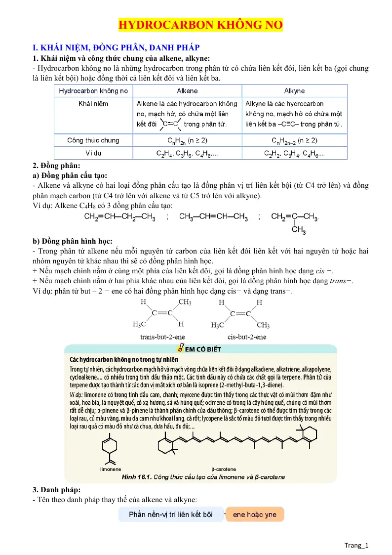Các Dạng Toán Bài Hydrocarbon Không No Lớp 11