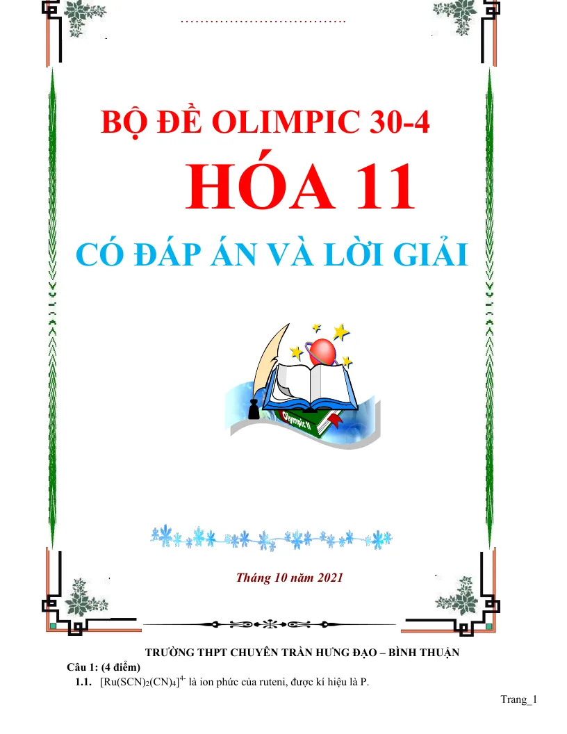 10 Đề Thi Olympic Hóa 11 Trường Chuyên Có Lời Giải Chi Tiết Và
