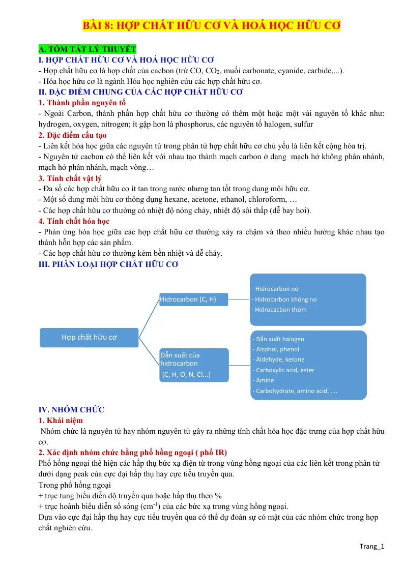 Lý Thuyết Và Trắc Nghiệm Bài 8 Hợp Chất Hữu Cơ Và Hoá Học Hữu Cơ Lớp 11