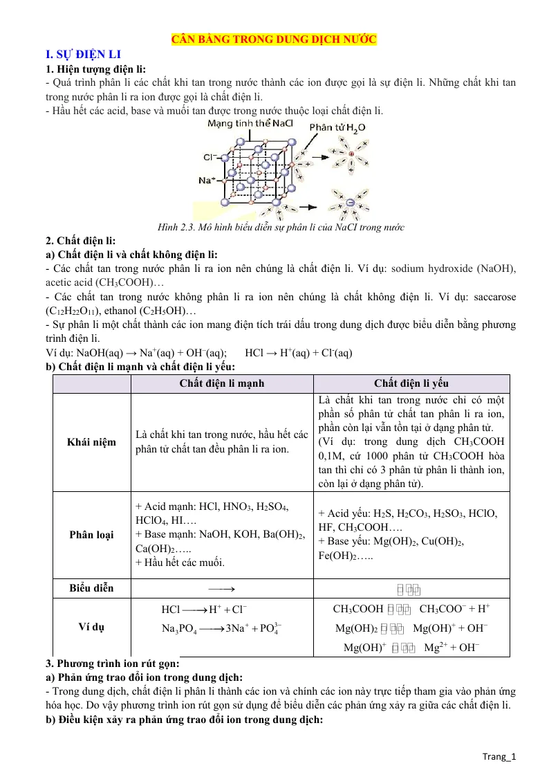 Các Dạng Toán Bài Cân Bằng Trong Dung Dịch Nước Lớp 11