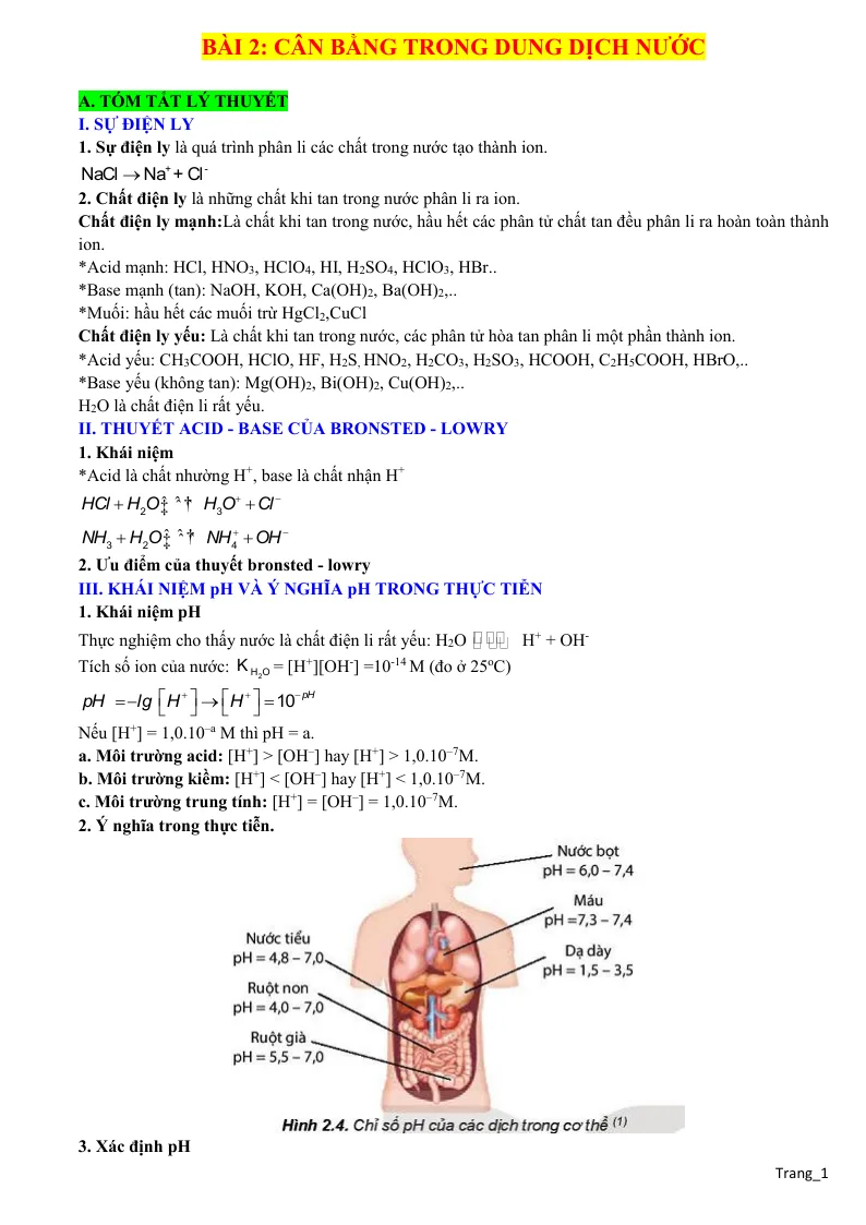 Lý Thuyết Và Trắc Nghiệm Bài Cân Bằng Trong Dung Dịch Nước Lớp 11