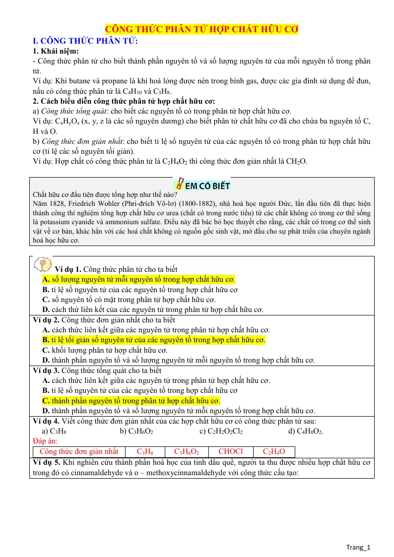 Các Dạng Toán Bài Công Thức Phân Tử Hợp Chất Hữu Cơ Lớp 11