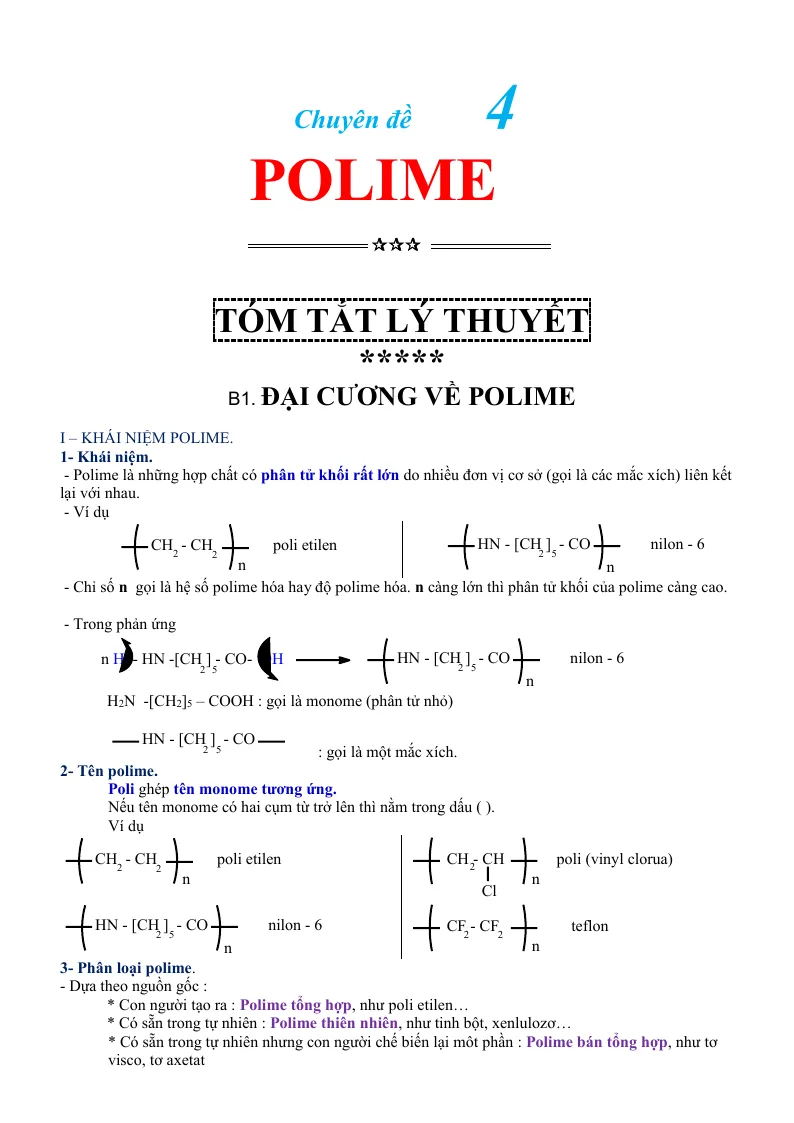 Chuyên Đề Polime Và Vật Liệu Polime Hóa 12
