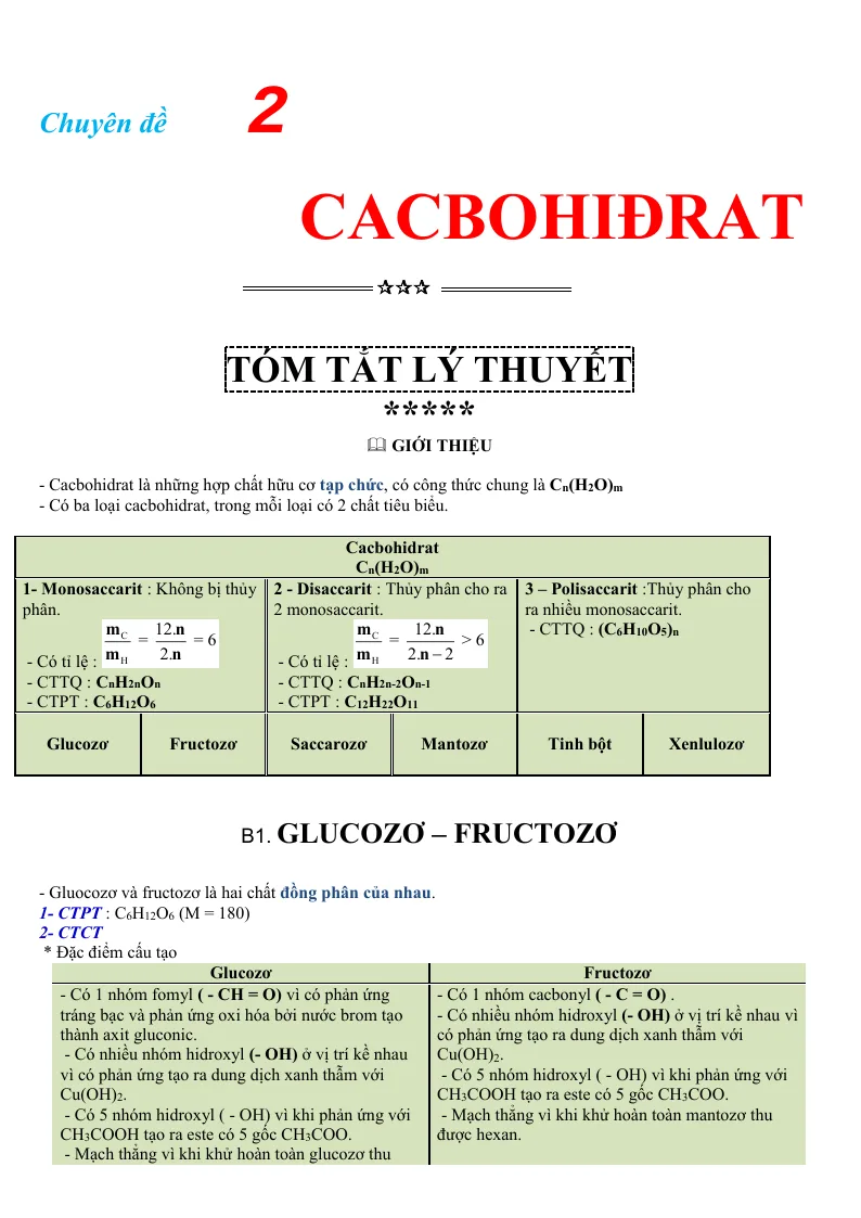 Chuyên Đề Cacbohiđrat Hóa 12