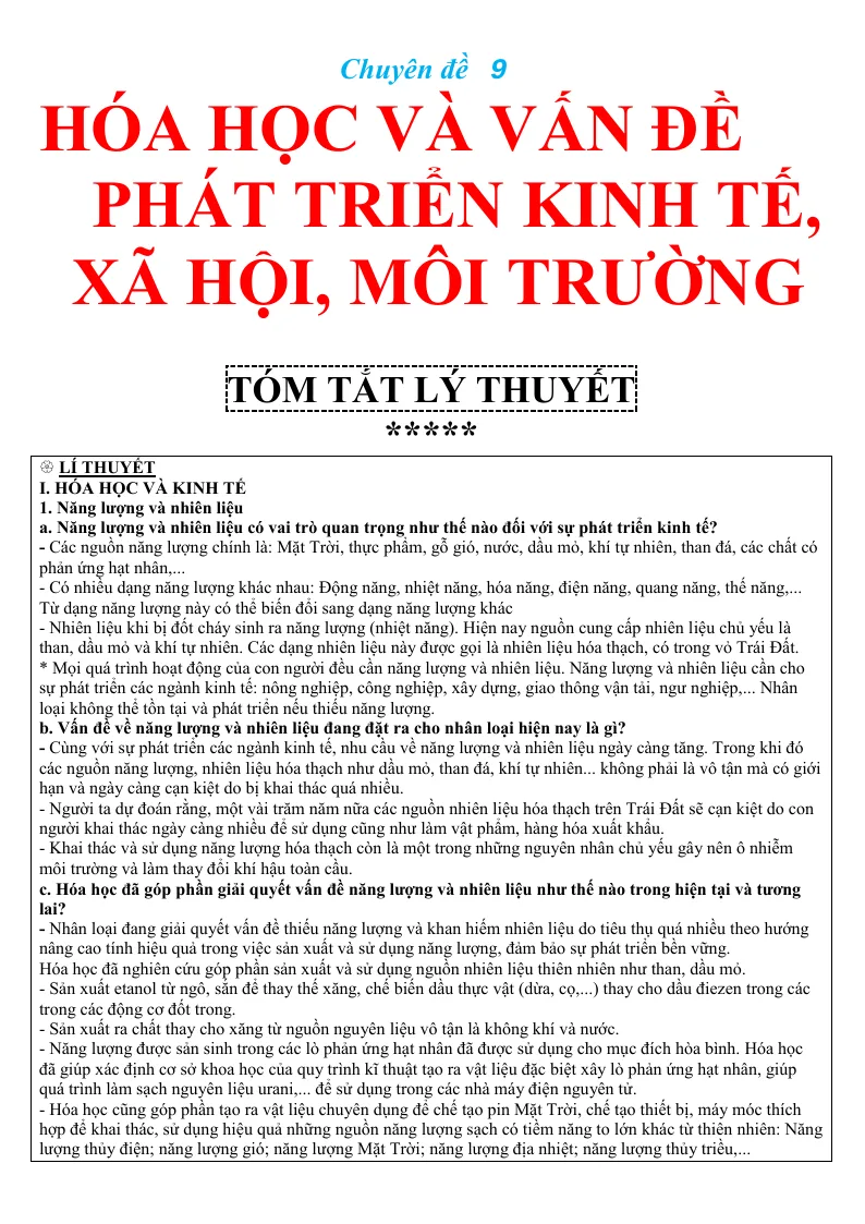 Chuyên Đề: Hóa Học Và Vấn Đề Phát Triển Kinh Tế Xã Hội Môi Trường