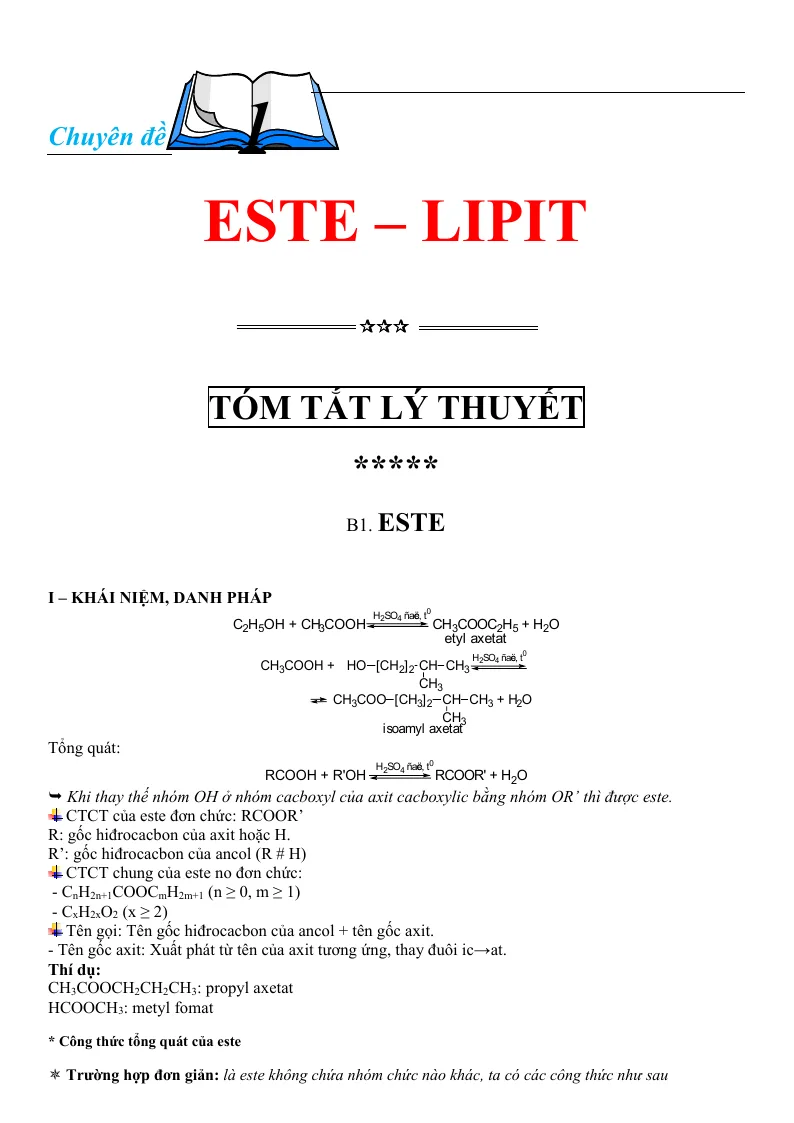 Chuyên Đề Este - Lipit Hóa 12