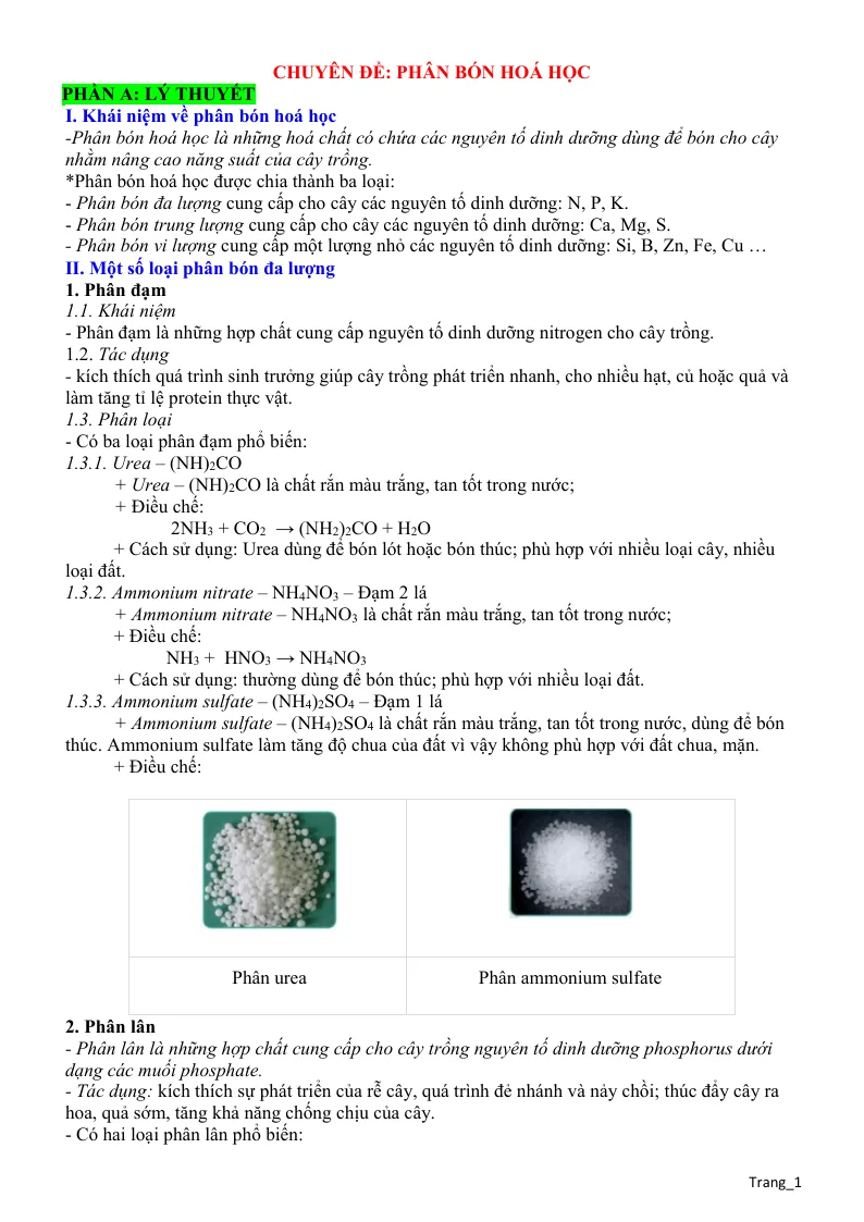 Chuyên Đề Phân Bón Hoá Học Bồi Dưỡng HSG Hóa 8