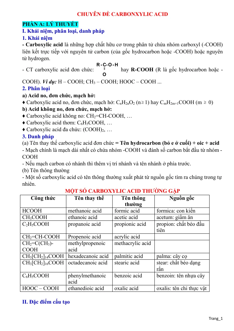 Chuyên Đề Carbonxylic Acid Hóa 9 Bồi Dưỡng HSG