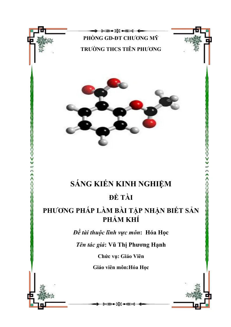Sáng Kiến Kinh Nghiệm: Phương Pháp Làm Bài Tập Nhận Biết Sản Phẩm Khí
