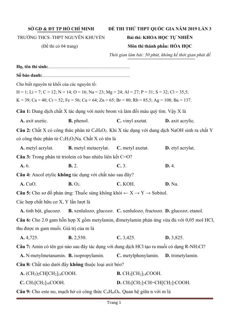 Tổng Hợp 35 Đề Thi Thử THPT Quốc Gia Môn Hóa 2019