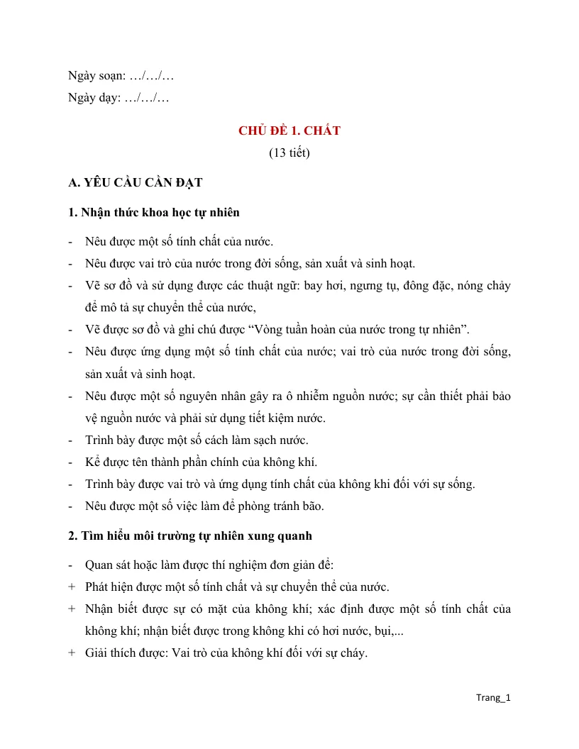 Giáo Án Khoa Học 4 HK1 Phương Pháp Mới - Bộ 2