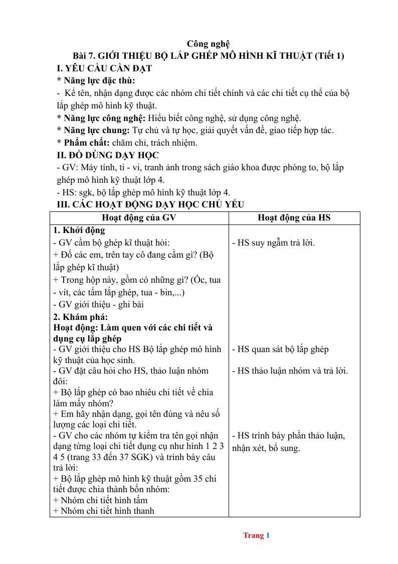 Giáo Án Công Nghệ Lớp 4 Học Kỳ 2 Phương Pháp Mới
