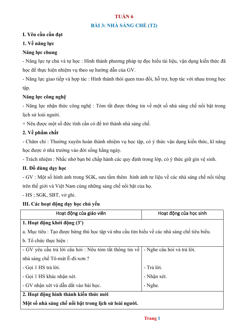 Giáo Án Môn Công Nghệ Lớp 5 Tuần 6