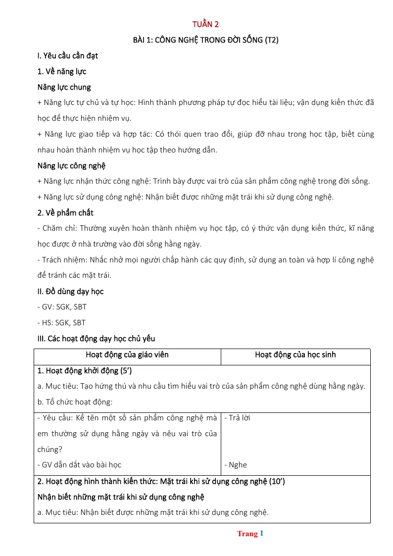 Giáo Án Môn Công Nghệ Lớp 5 Tuần 2