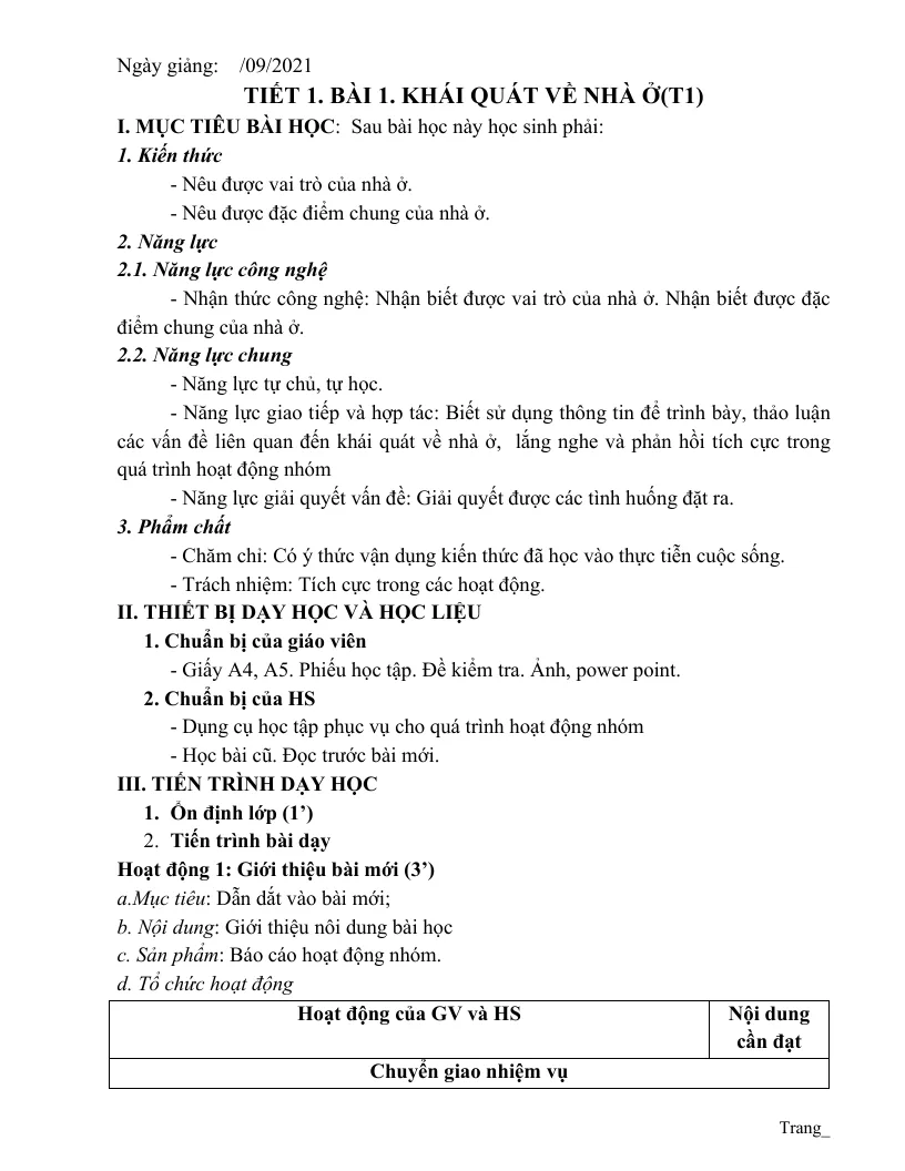 Giáo Án Công Nghệ 6 Sách Cả Năm Phương Pháp Mới