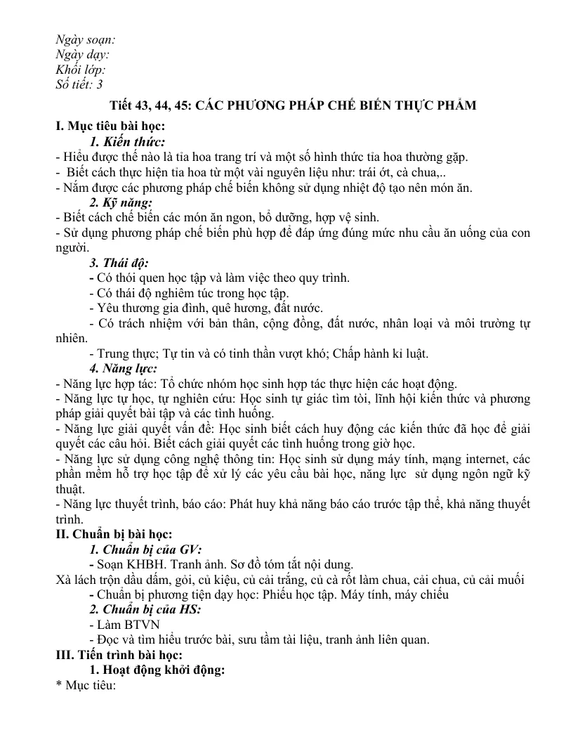 Giáo Án Môn Công Nghệ 6 HK2 Phát Triển Năng Lực Theo Phương Pháp Mới