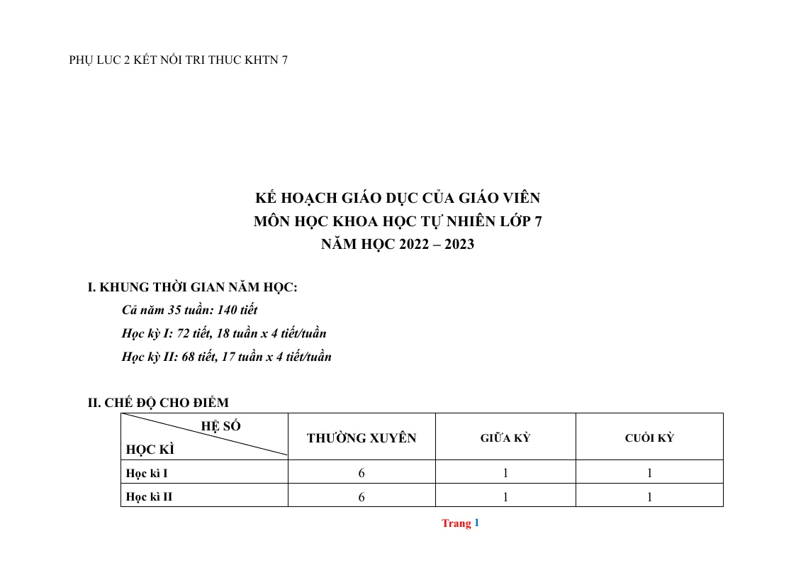 Phụ Lục 2 Môn KHTN Lớp 7