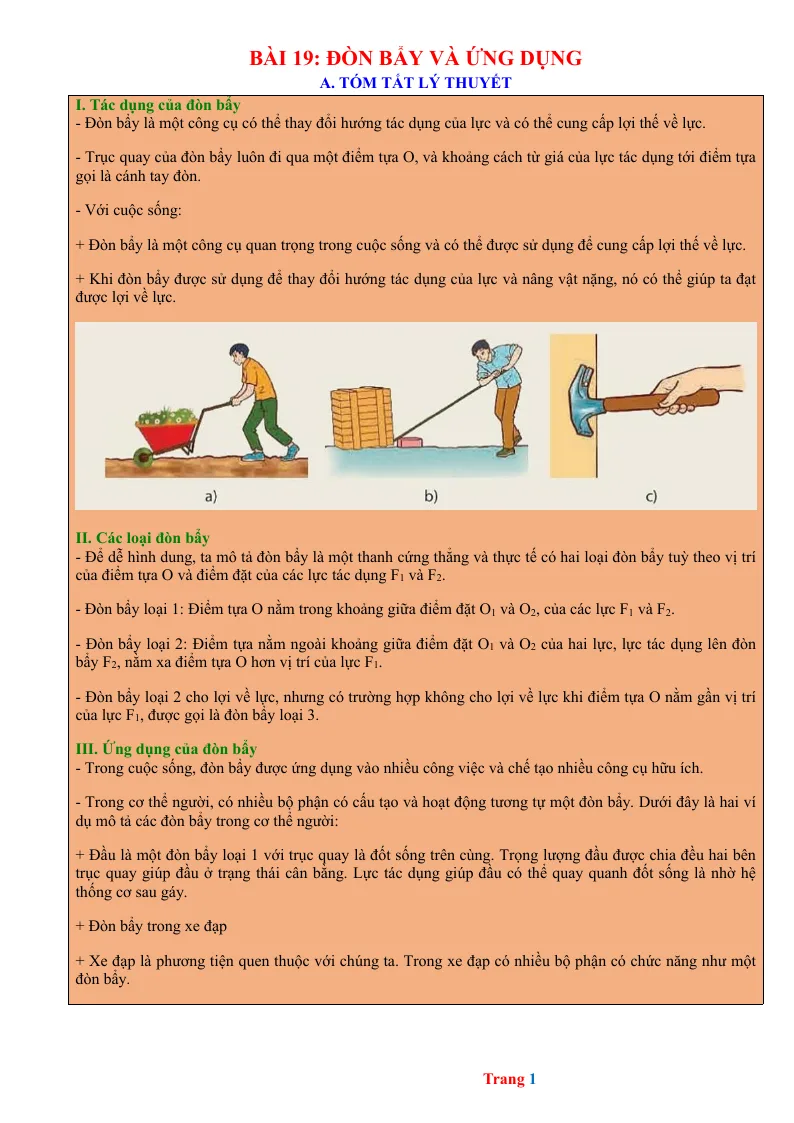 Chuyên Đề KHTN 8 Bài 19 Đòn Bẩy Và Ứng Dụng