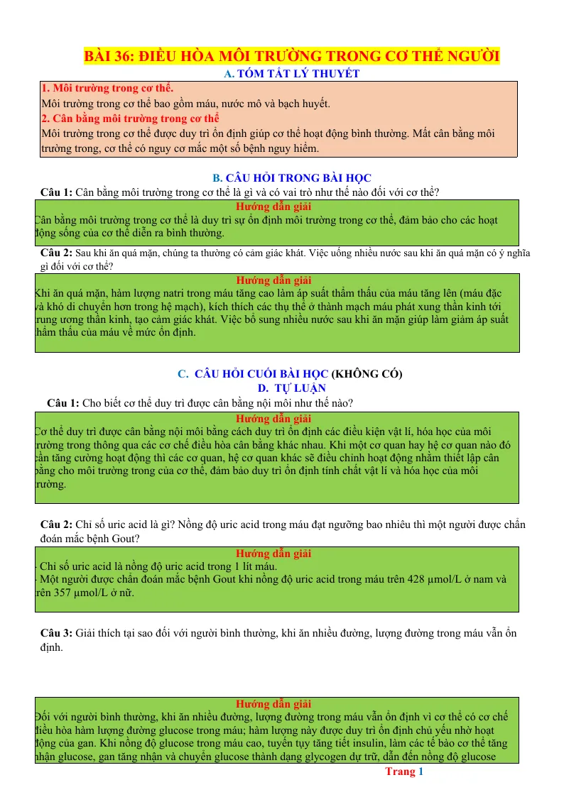 Chuyên Đề KHTN 8 Kết Nối Bài 36 Điều Hòa Môi Trường Trong Của Cơ Thể Người