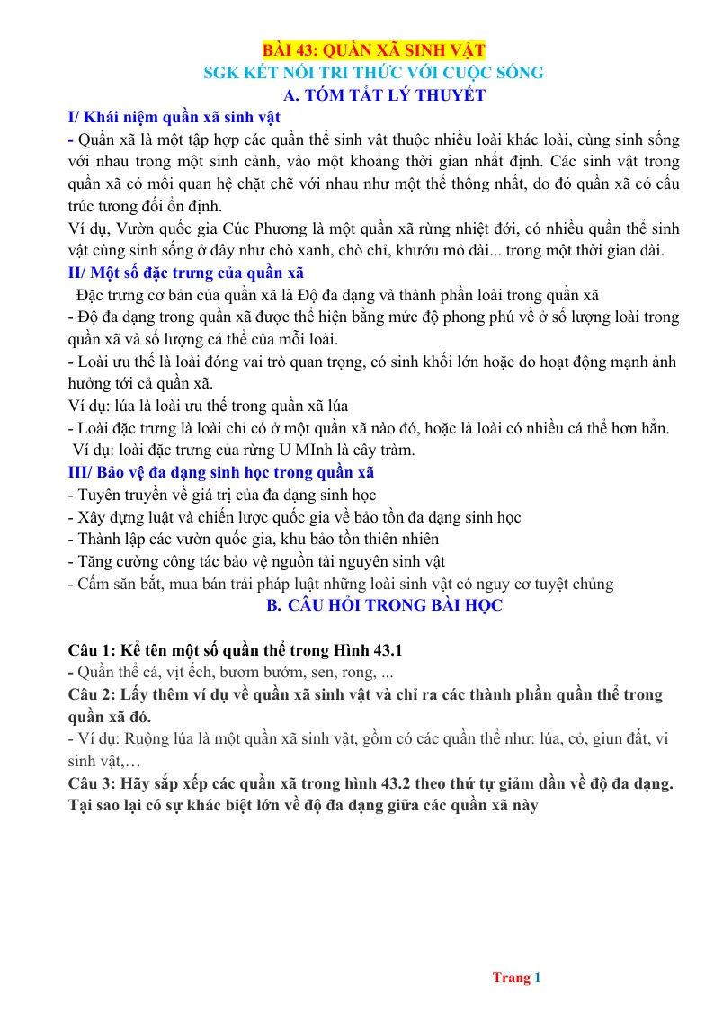 Chuyên Đề KHTN 8 Bài 43 Quần Xã Sinh Vật