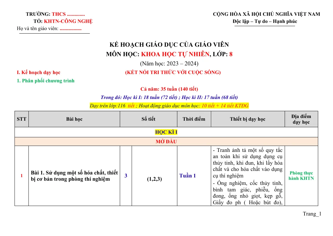 Phụ Lục 3 Khoa Học Tự Nhiên 8 (Nối Tiếp)