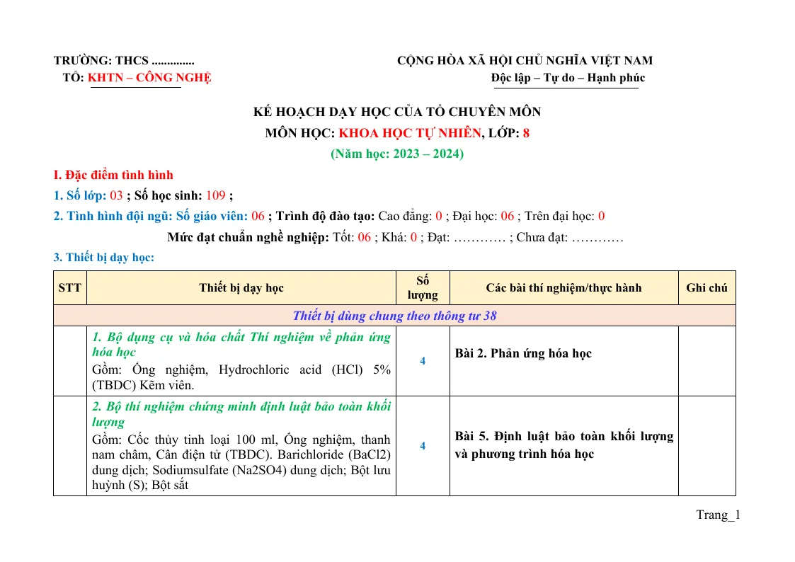 Phụ Lục 1 Khoa Học Tự Nhiên 8 (Nối Tiếp)