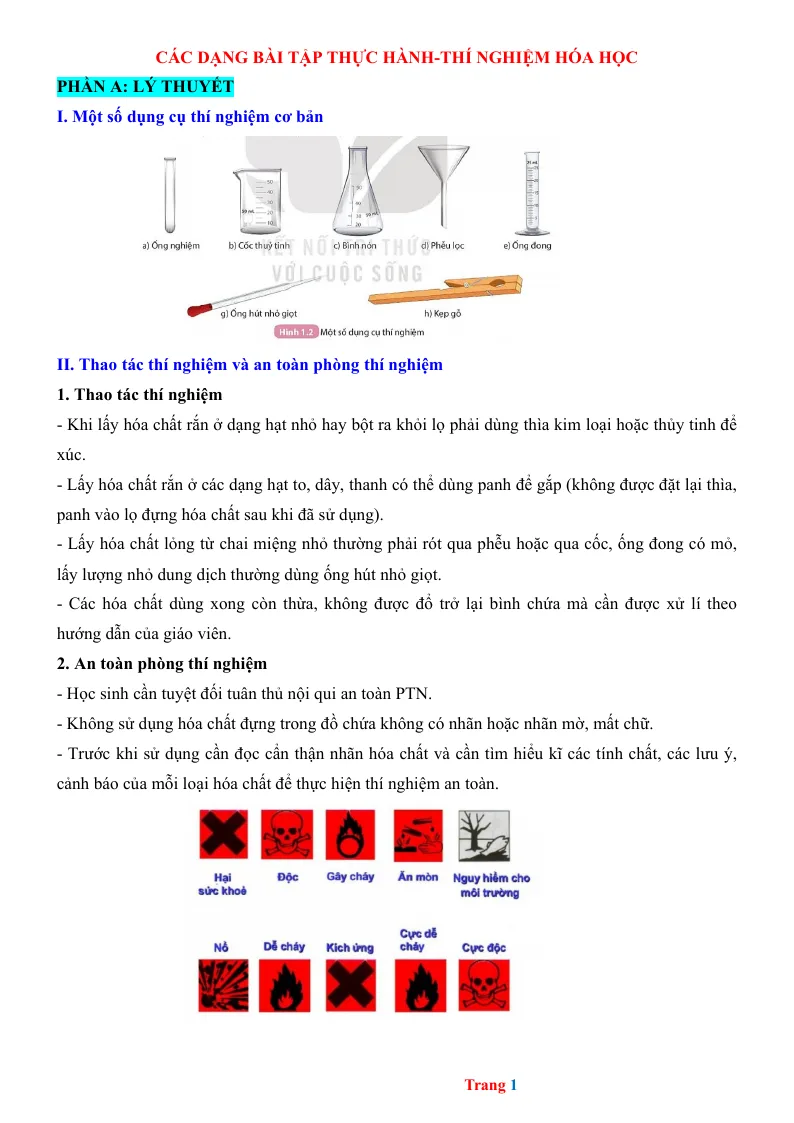 Các Dạng Bài Tập Thí Nghiệm Thực Hành Hoá Học Bồi Dưỡng HSG Hóa 9