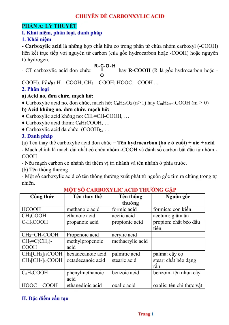 Chuyên Đề Carbonxylic Acid Hóa 9 Bồi Dưỡng HSG
