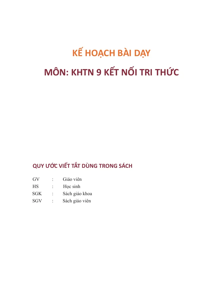 Kế Hoạch Bài Dạy Khoa Học Tự Nhiên 9