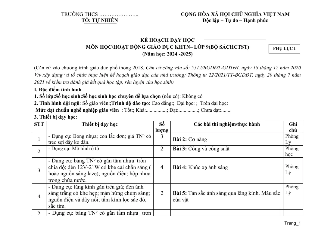 Phụ Lục 1 2 3 Khoa Học Tự Nhiên 9