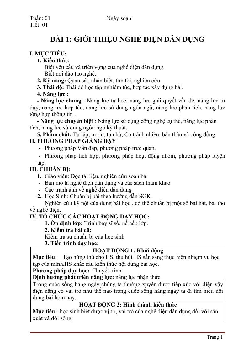 Giáo Án Môn Công Nghệ 9 Cả Năm Theo Phương Pháp Mới Phát Triển Năng Lực