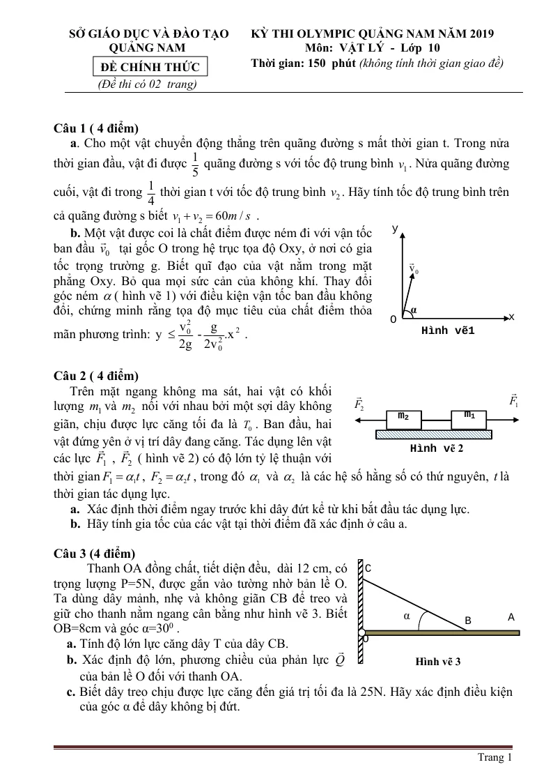 Đề Thi Olympic Vật Lý 10 Sở GD&ĐT Quảng Nam 2019