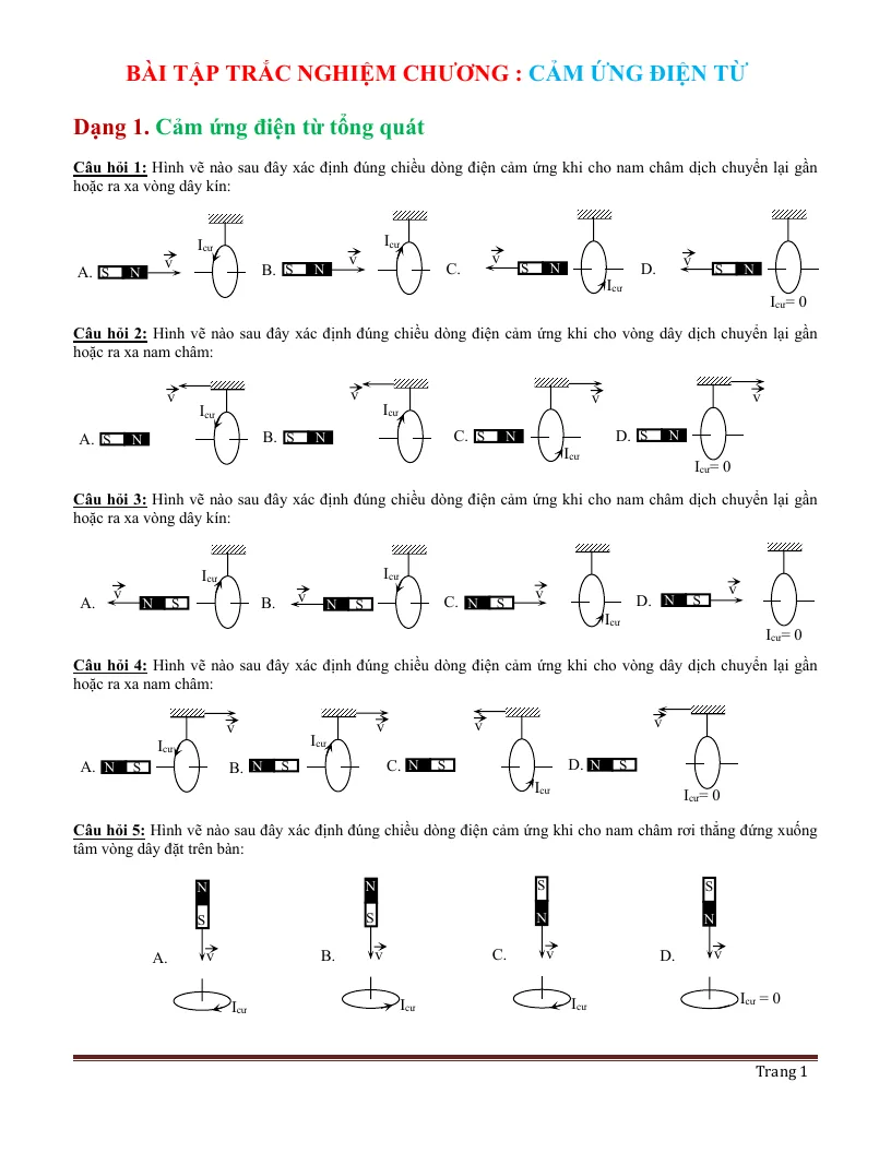 110 câu trắc nghiệm chương 5 – Cảm ứng điện từ vật lý 11