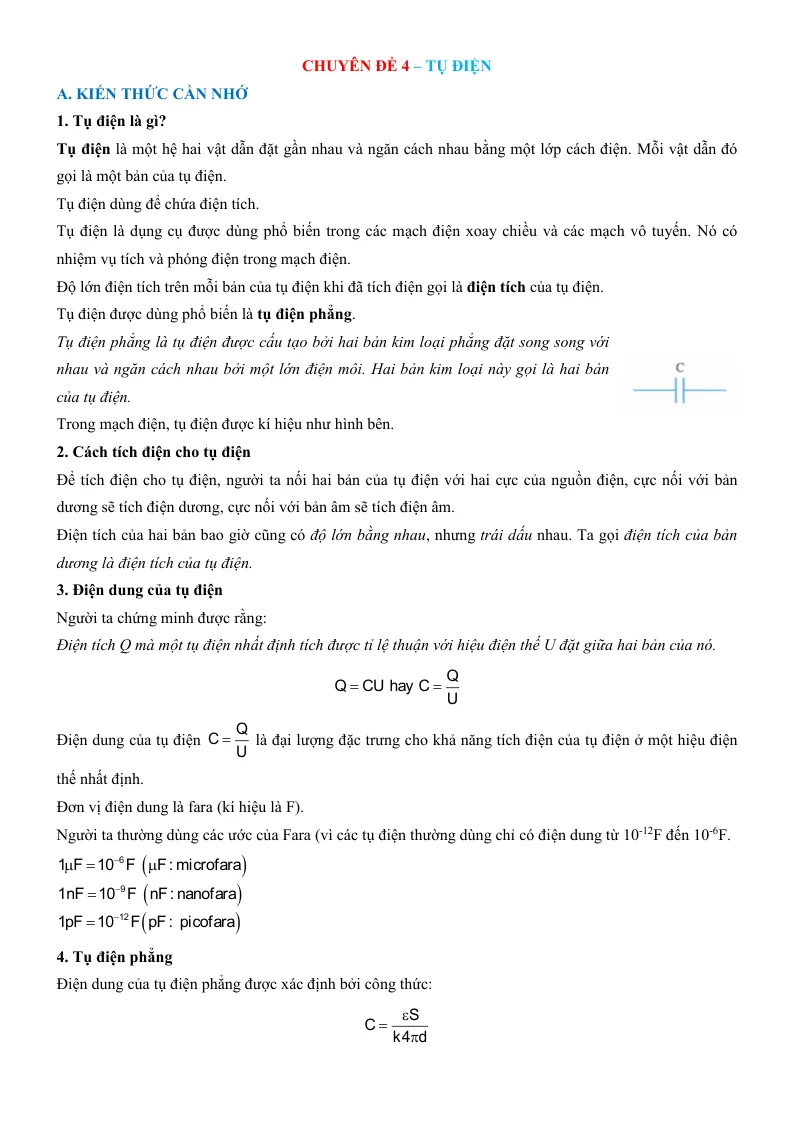 Chuyên Đề Tụ Điện Vật Lí 11