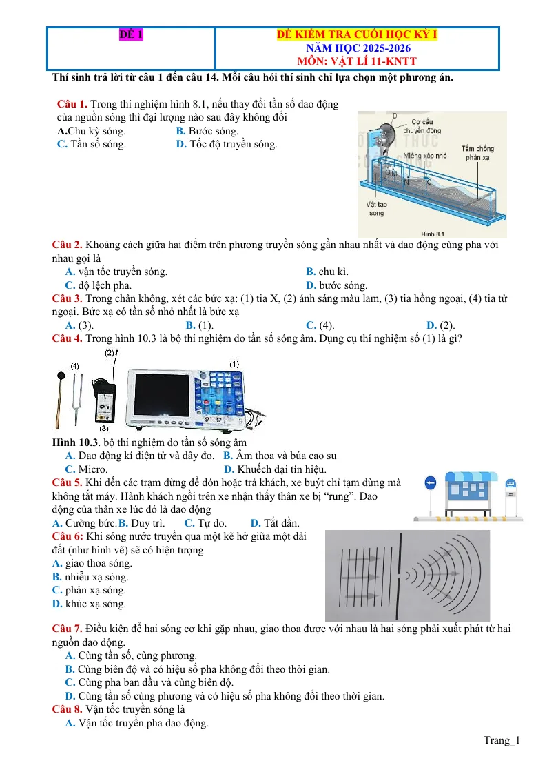 Bộ 15 Đề Ôn Tập Cuối Học Kỳ 1 Vật Lý 11 2025 - 2026