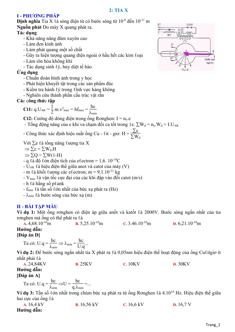 Phương Pháp Giải Toán Tia X Vật Lí 12