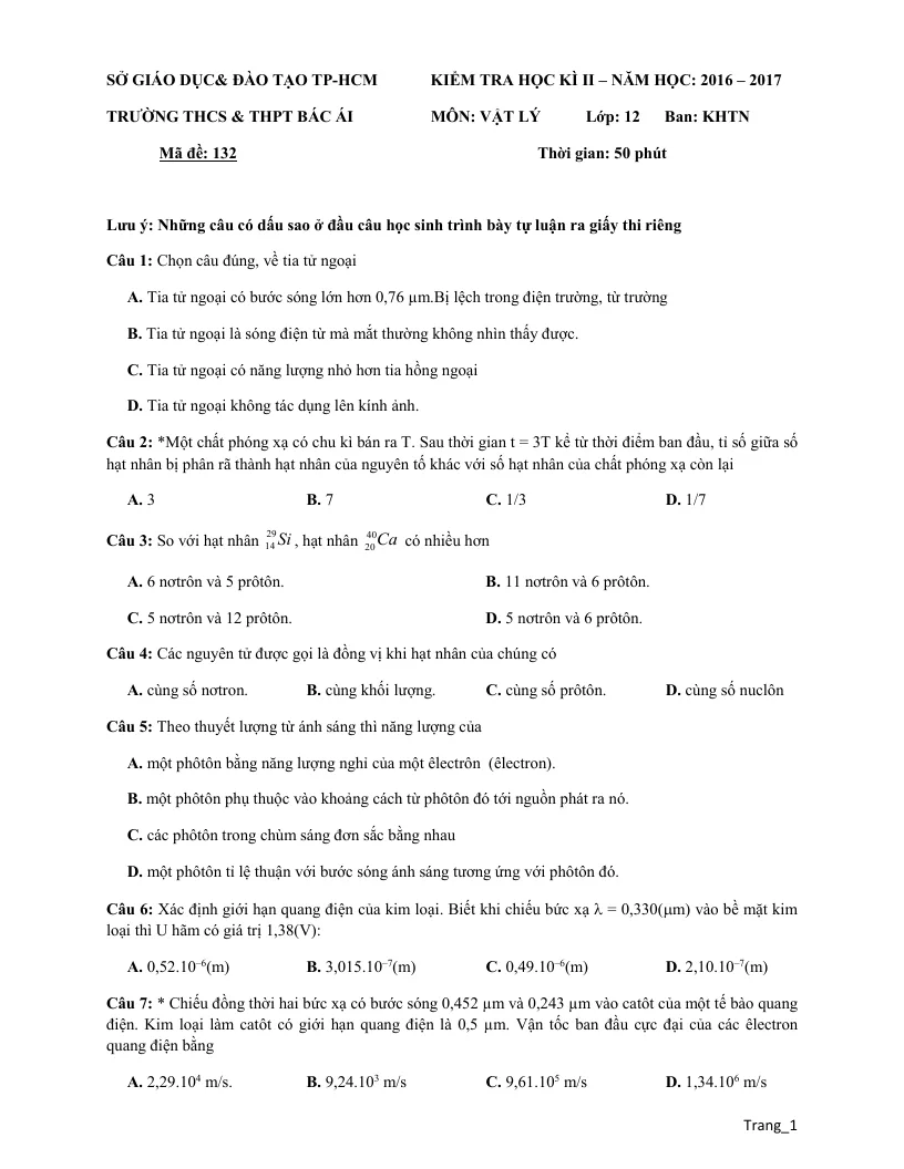 20 Đề Thi Học Kỳ 2 Môn Lý 12