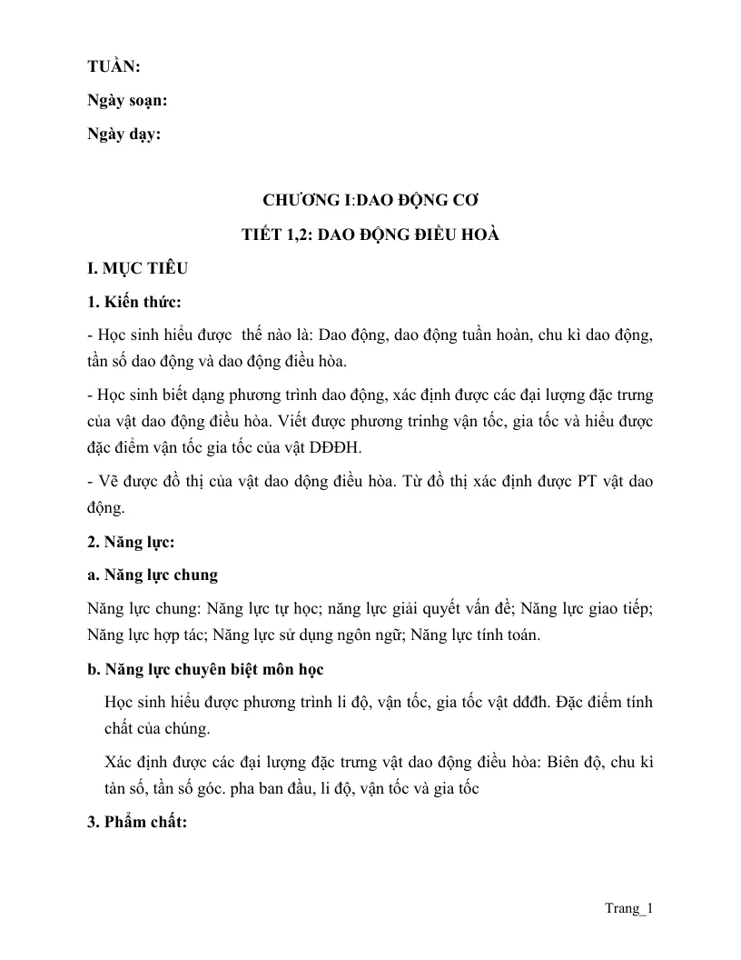Giáo Án Lý 12 Theo Công Văn 5512 Học Kỳ 1 Rất Hay