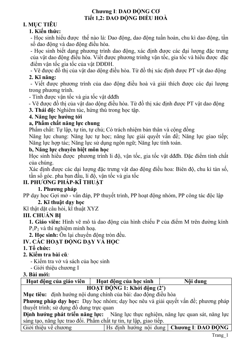 Giáo Án Vật Lí 12 Cả Năm PTNL Theo Phương Pháp Mới