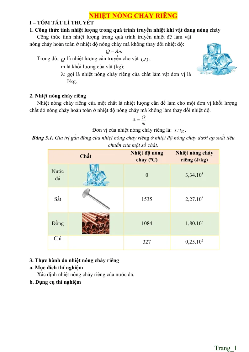 Các Dạng Toán Bài Nhiệt Nóng Chảy Riêng Vật Lí 12