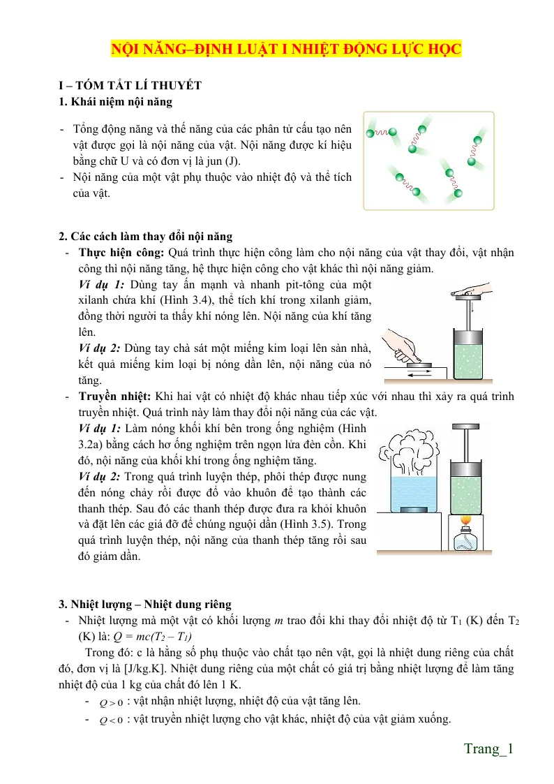 Các Dạng Toán Bài Nội Năng–Định Luật I Nhiệt Động Lực Học Vật Lí 12