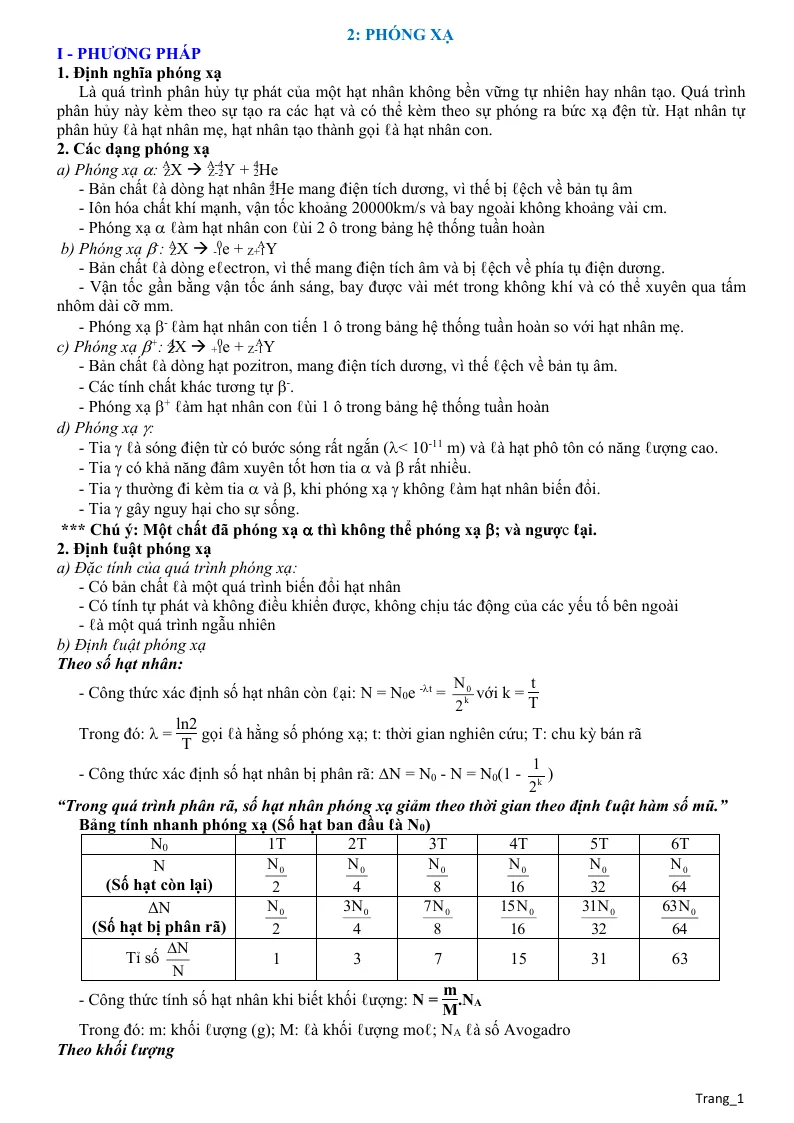 Phương Pháp Giải Toán Phóng Xạ Vật Lí 12