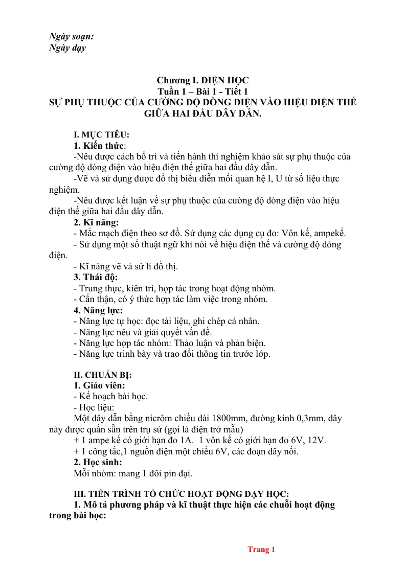 Giáo Án Môn Vật Lí 9 Cả Năm Theo Công Văn 5512
