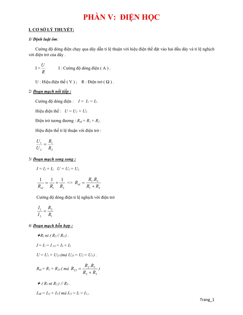 Chuyên Đề BDHSG Lý 9 Phần Điện Học