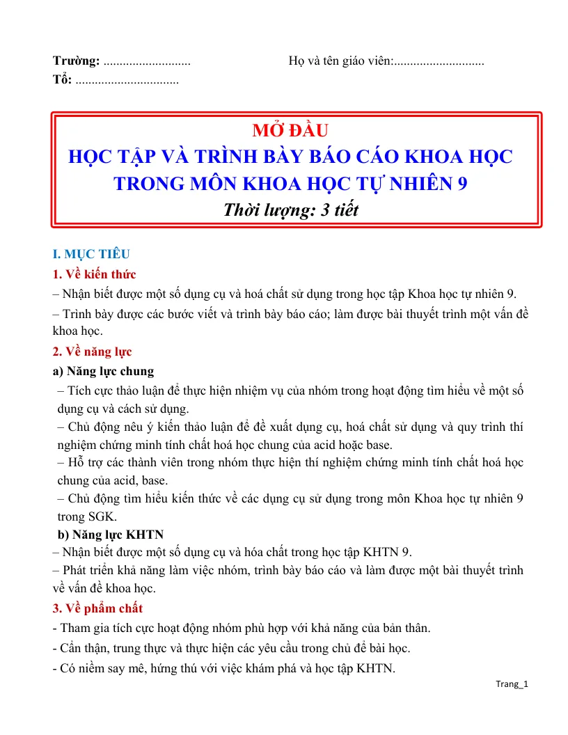 Giáo Án KHTN 9 Phân Môn Vật Lí Cả Năm