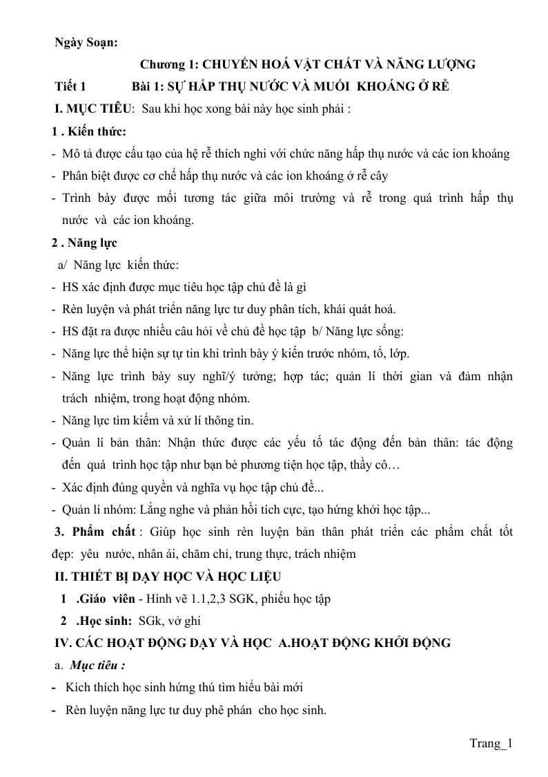 Giáo Án Sinh 11 Theo Công Văn 5512 Học Kỳ 1