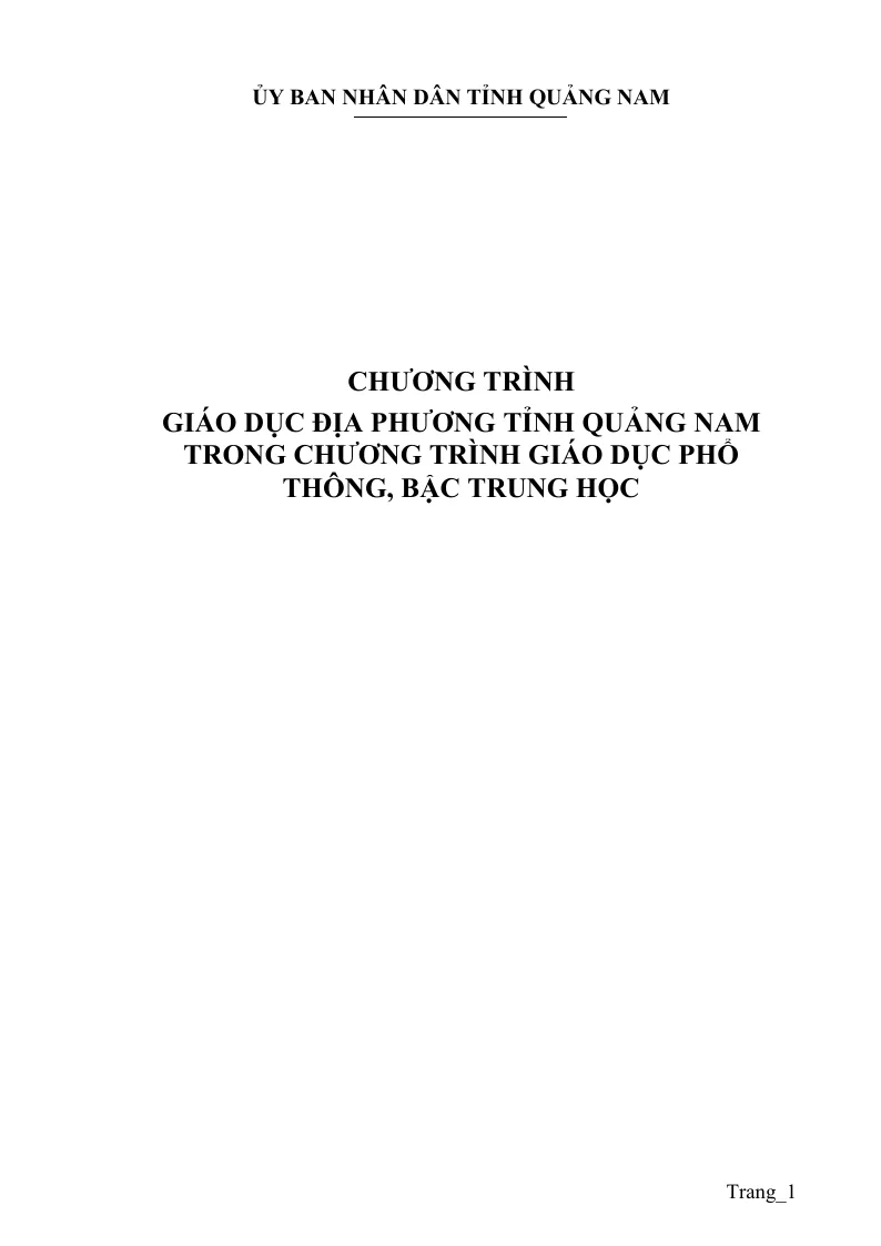 Chương Trình Giáo Dục Địa Phương Tỉnh Quảng Nam 2022 - 2023