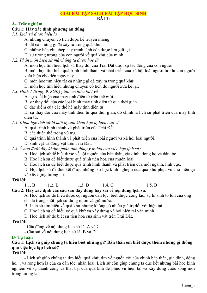 Vở Bài Tập Lịch Sử 6 Cả Năm