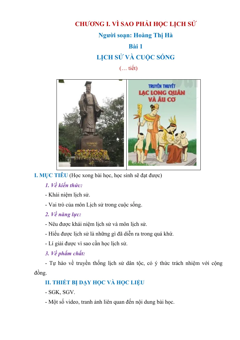 Giáo Án Lịch Sử 6 Cả Năm Phương Pháp Mới Rất Hay